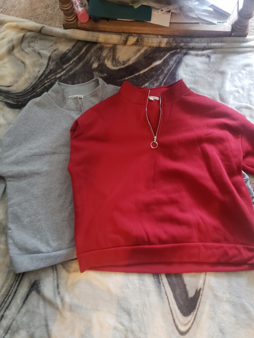 2 Pk Moral Society Comfy Red Gray Half-Zip Sweatshirt Top w Ring Pull 2X